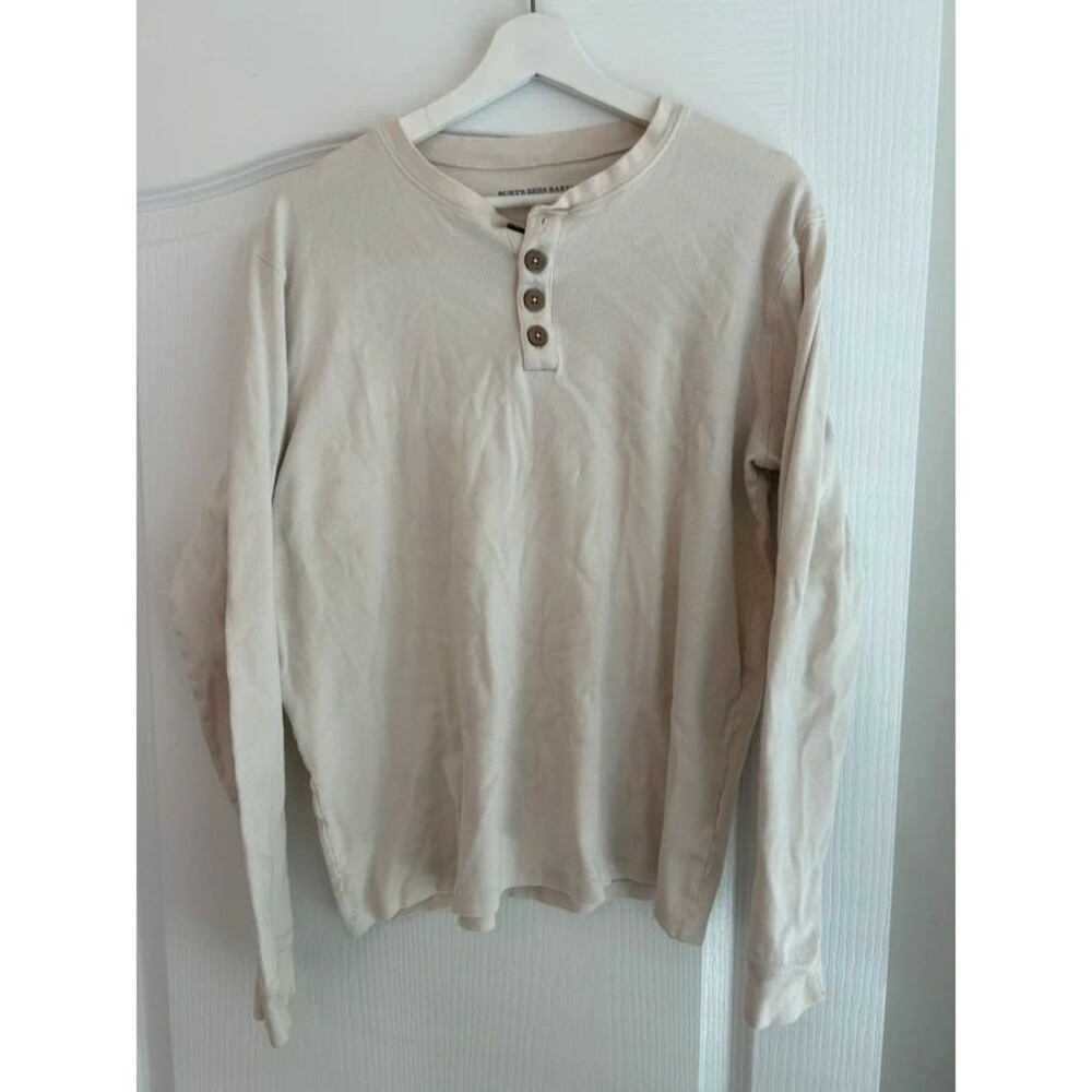 Burt’s Bees Men Large Cotton Blend Cream Button Henley Sweater Sweatshirt